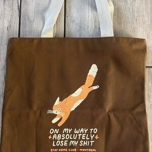Brown Tote Bag with Cat Design